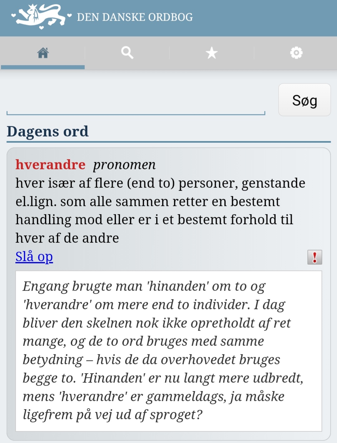 Den Danske Ordbog som app på Android.