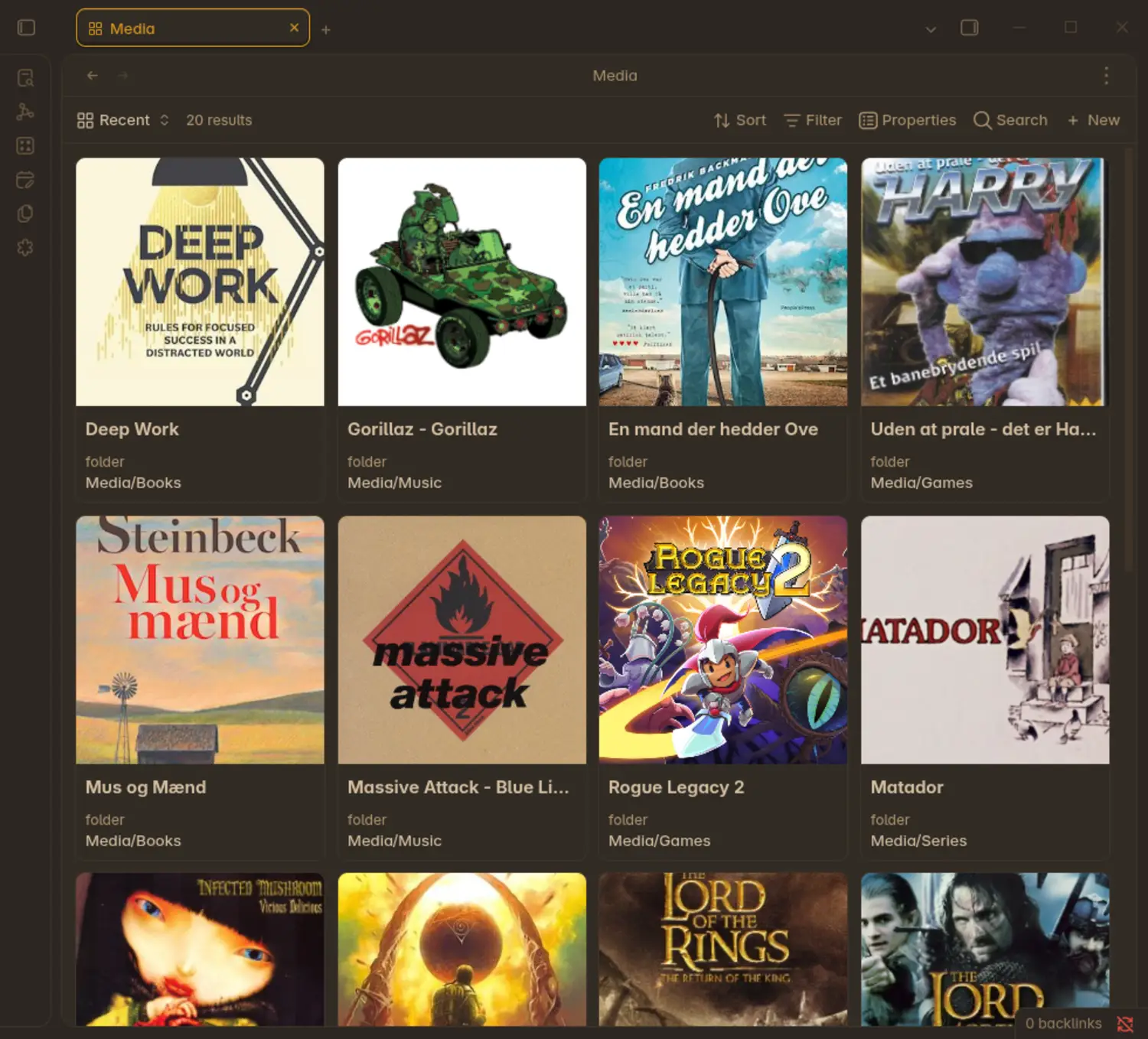 A snapshot of my Obsidian media vault