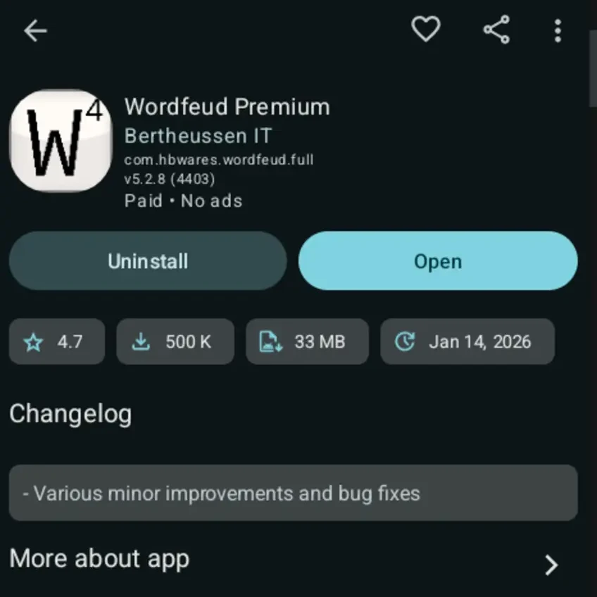Wordfeud Premium on Aurora app store